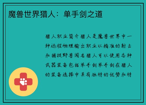 魔兽世界猎人：单手剑之道